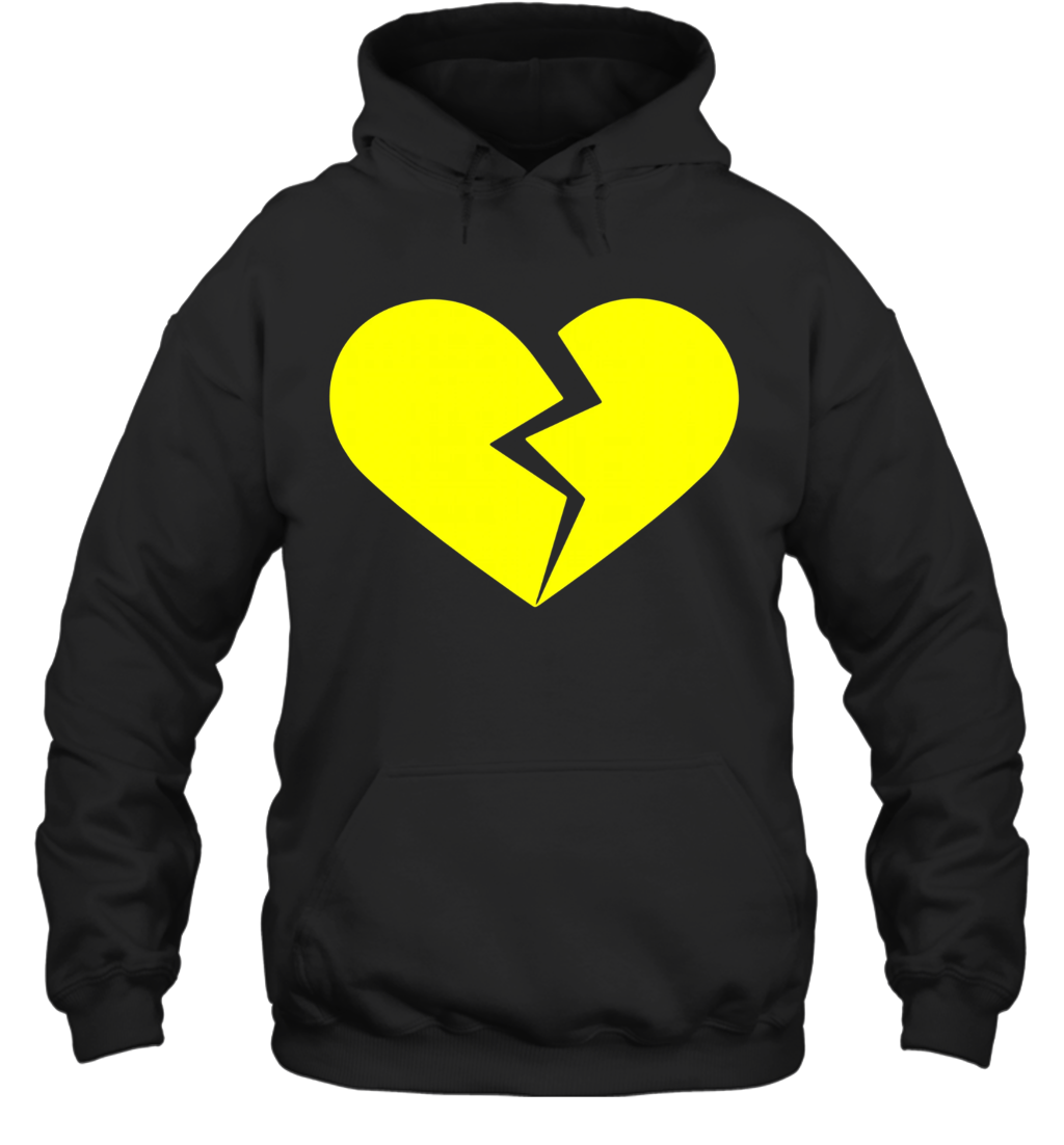 yellow hoodie with broken heart