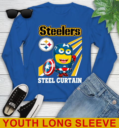 NFL Football Pittsburgh Steelers Captain America Marvel Avengers Minion Shirt Youth Long Sleeve 10
