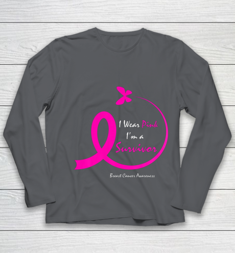 Womens Butterfly I Wear Pink I m A Survivor Breast Cancer Awareness Youth Long Sleeve 6