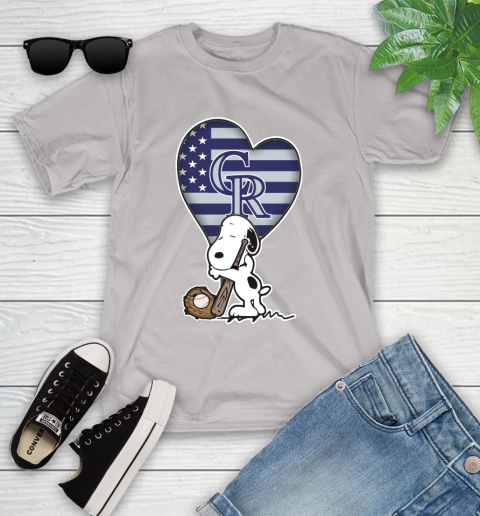 Colorado Rockies MLB Baseball The Peanuts Movie Adorable Snoopy Youth T-Shirt 12