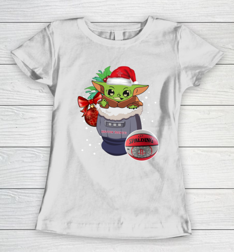 Houston Rockets Christmas Baby Yoda Star Wars Funny Happy NBA Women's T-Shirt 3