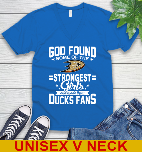 Anaheim Ducks NHL Football God Found Some Of The Strongest Girls Adoring Fans V-Neck T-Shirt 5