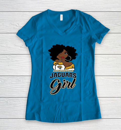 Jacksonville Jaguars Girl NFL Women's V-Neck T-Shirt 7
