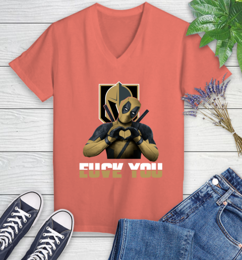 NHL Vegas Golden Knights Deadpool Love You Fuck You Hockey Sports Women's V-Neck T-Shirt 6