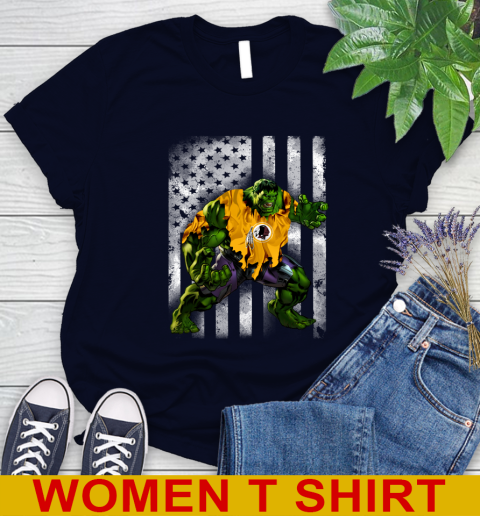 Washington Redskins Hulk Marvel Avengers NFL Football American Flag Women's T-Shirt 2
