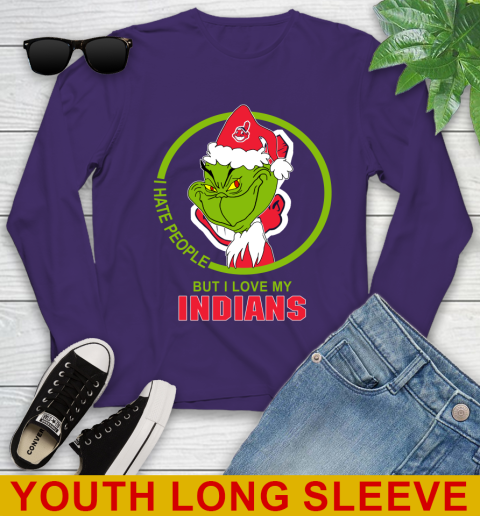 Cleveland Indians MLB Christmas Grinch I Hate People But I Love My Favorite Baseball Team Youth Long Sleeve 5