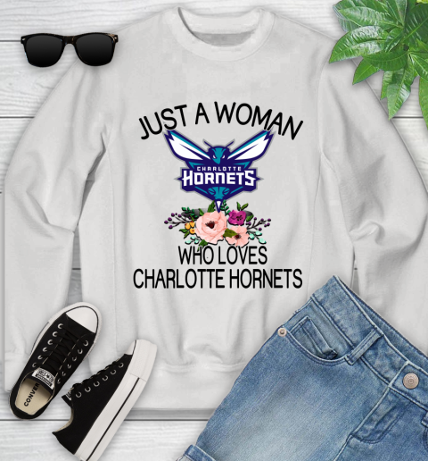 NBA Just A Woman Who Loves Charlotte Hornets Basketball Sports Youth Sweatshirt
