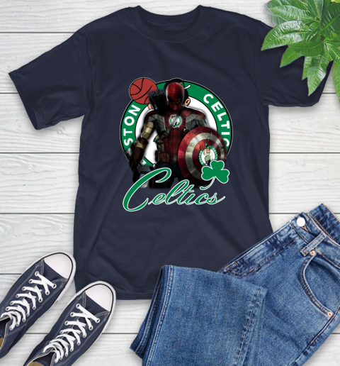 Boston Celtics NBA Basketball Captain America Thor Spider Man Hawkeye Avengers T-Shirt 4