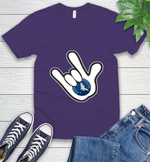 Minnesota Timberwolves NBA Basketball Mickey Rock Hand Disney V-Neck T-Shirt 10