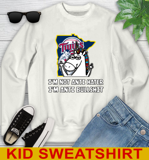 Minnesota Twins MLB Baseball Unicorn I'm Not Anti Hater I'm Anti Bullshit Youth Sweatshirt