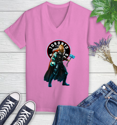 NBA Thor Avengers Endgame Basketball Toronto Raptors Women's V-Neck T-Shirt 14