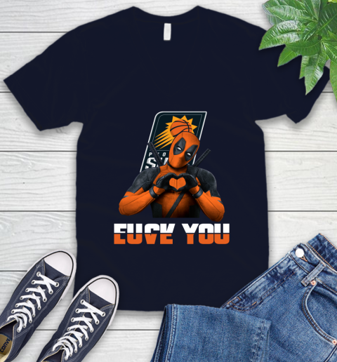 NBA Phoenix Suns Deadpool Love You Fuck You Basketball Sports V-Neck T-Shirt 2