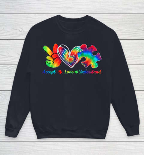 Autism Awareness Accept Understand Love Autism Mom Tie Dye Fitted Youth Sweatshirt 2