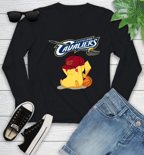 NBA Pikachu Basketball Sports Cleveland Cavaliers Youth Long Sleeve 2