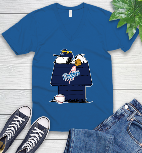 MLB Los Angeles Dodgers Snoopy Woodstock The Peanuts Movie Baseball T Shirt_000 V-Neck T-Shirt 6