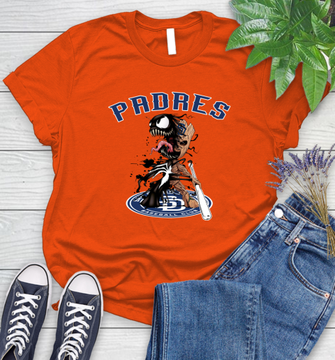 MLB San Diego Padres Baseball Venom Groot Guardians Of The Galaxy Women's T-Shirt 4