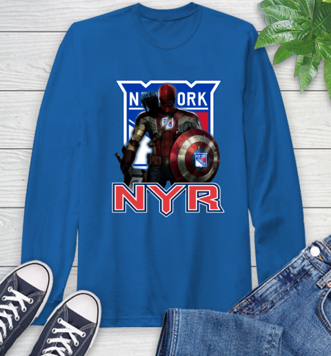 NHL Captain America Thor Spider Man Hawkeye Avengers Endgame Hockey New York Rangers Long Sleeve T-Shirt 9