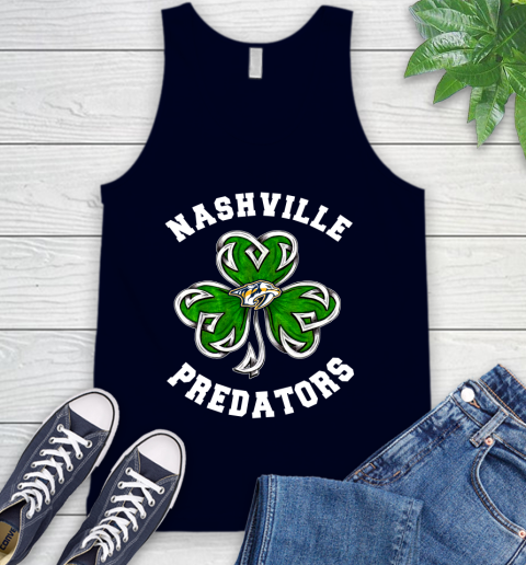 NHL Nashville Predators Three Leaf Clover St Patrick's Day Hockey Sports Tank Top - Image 3