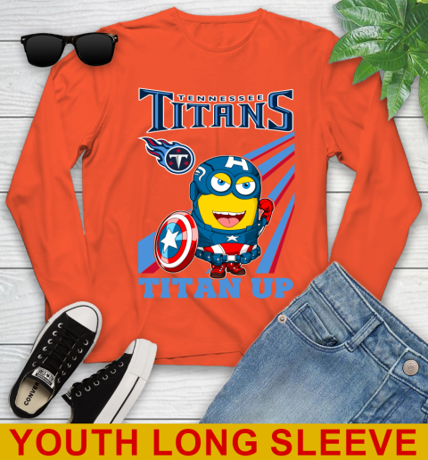 NFL Football Tennessee Titans Captain America Marvel Avengers Minion Titan Up Shirt Youth Long Sleeve 3