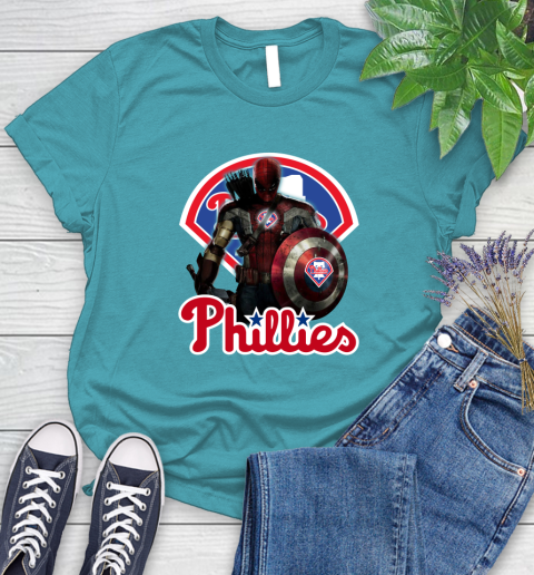 MLB Captain America Thor Spider Man Hawkeye Avengers Endgame Baseball Philadelphia Phillies Women's T-Shirt 12