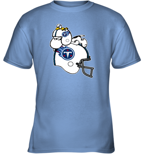 Snoopy And Woodstock Resting On Tennessee Titans Helmet xb2x snoopy and woodstock resting on tennessee titans helmet youth t shirt 26 front carolina blue