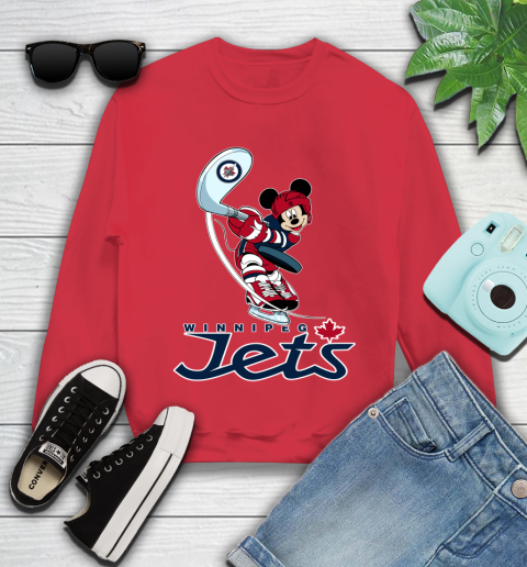 NHL Hockey Winnipeg Jets Cheerful Mickey Mouse Shirt Youth Sweatshirt 8