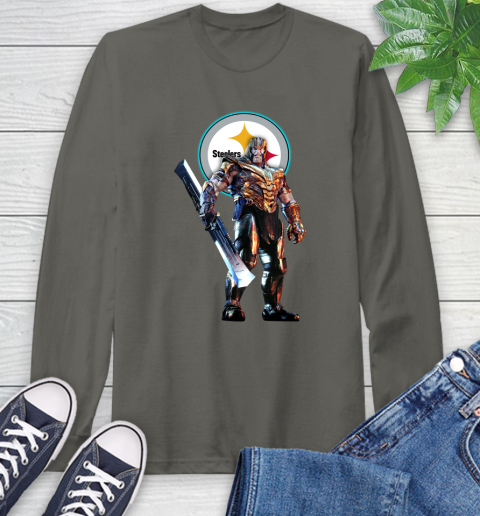 NFL Thanos Gauntlet Avengers Endgame Football Pittsburgh Steelers Long Sleeve T-Shirt 8