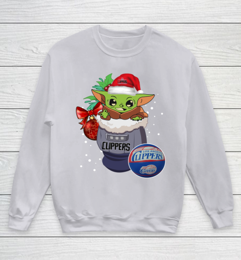 LA Clippers Christmas Baby Yoda Star Wars Funny Happy NBA Youth Sweatshirt 4