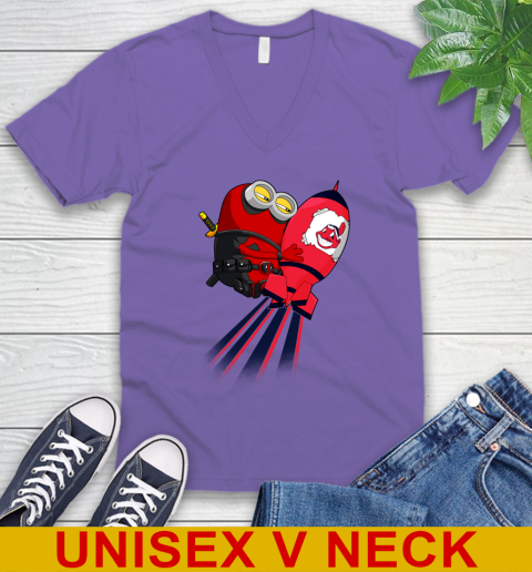 MLB Baseball Cleveland Indians Deadpool Minion Marvel Shirt V-Neck T-Shirt 9 MLB Baseball Cleveland Indians Deadpool Minion Marvel Shirt V-Neck T-Shirt - Image 9