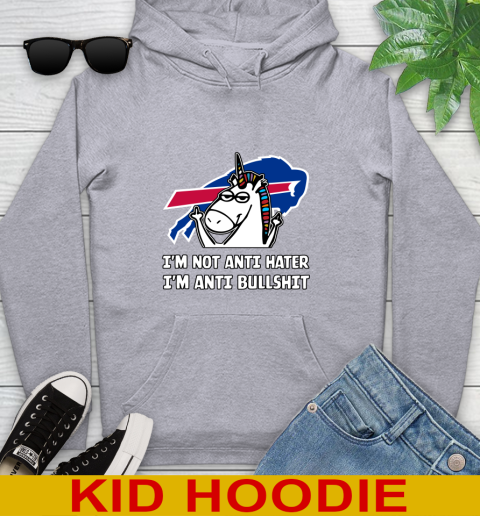 Buffalo Bills NFL Football Unicorn I'm Not Anti Hater I'm Anti Bullshit Youth Hoodie 6