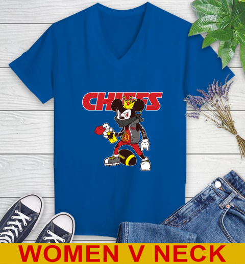 Kansas City Chiefs NFL Football Mickey Peace Sign Sports Women's V-Neck T-Shirt 11