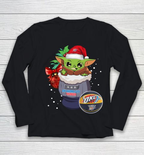 Oklahoma City Thunder Christmas Baby Yoda Star Wars Funny Happy NBA Youth Long Sleeve