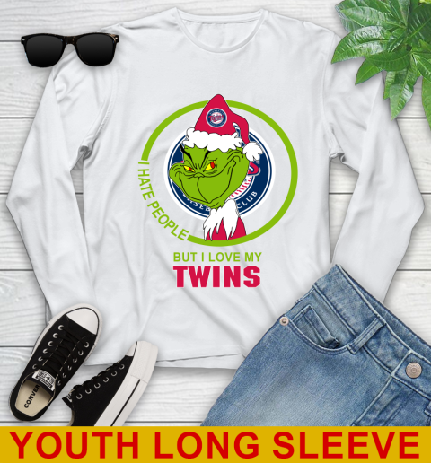 Minnesota Twins MLB Christmas Grinch I Hate People But I Love My Favorite Baseball Team Youth Long Sleeve