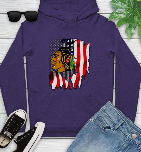 Chicago Blackhawks NHL Hockey American Flag Youth Hoodie 5