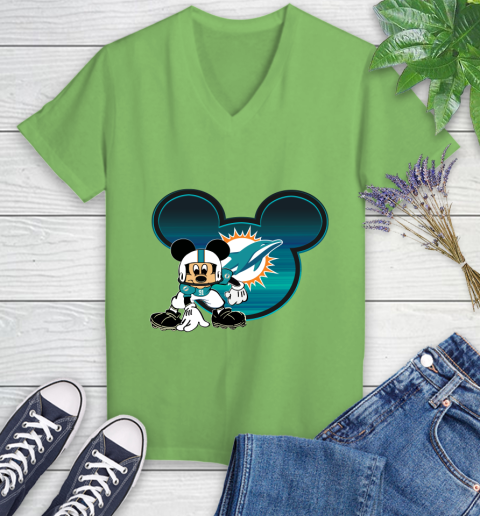 NFL Miami Dolphins Mickey Mouse Disney Football T Shirt Women's V-Neck T-Shirt 11