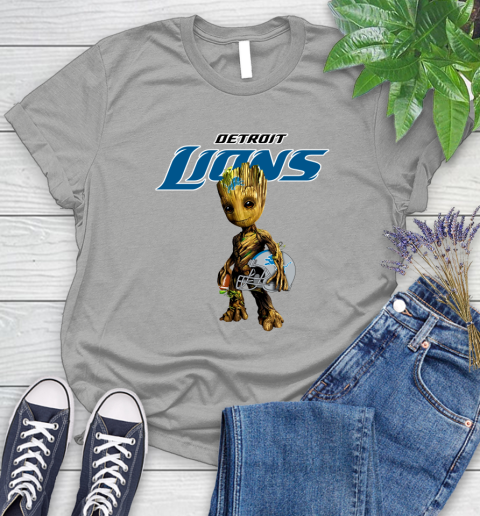 Detroit Lions NFL Football Groot Marvel Guardians Of The Galaxy Women's T-Shirt 10