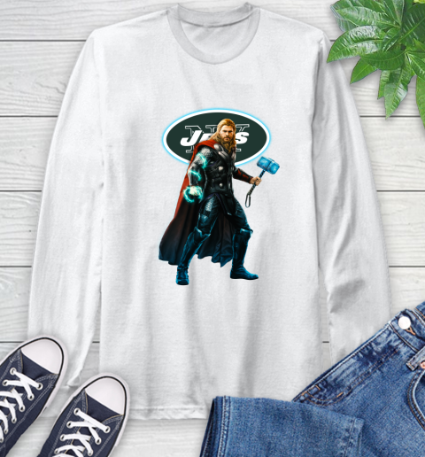 NFL Thor Avengers Endgame Football New York Jets Long Sleeve T-Shirt