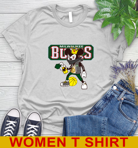 Milwaukee Bucks NBA Basketball Mickey Peace Sign Sports Women's T-Shirt