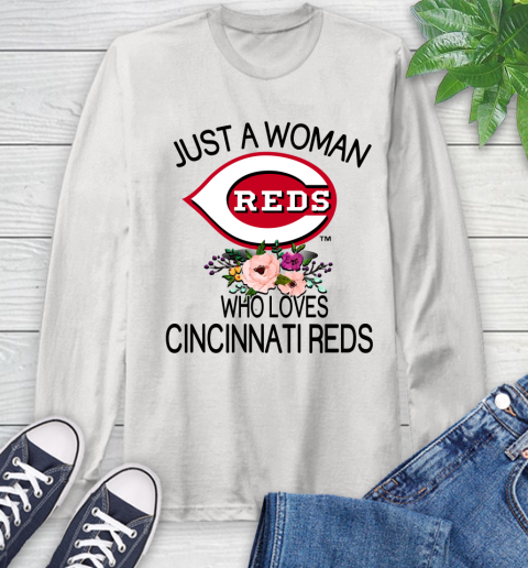 MLB Just A Woman Who Loves Cincinnati Reds Baseball Sports Long Sleeve T-Shirt