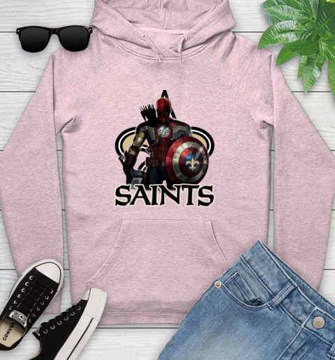 NFL Captain America Thor Spider Man Hawkeye Avengers Endgame Football New Orleans Saints Youth Hoodie 10