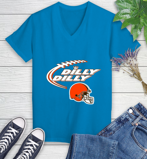 NFL Cleveland Browns Dilly Dilly Football Sports Women's V-Neck T-Shirt 7