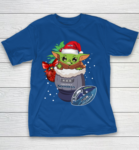 Seattle Seahawks Christmas Baby Yoda Star Wars Funny Happy NFL Youth T-Shirt 8