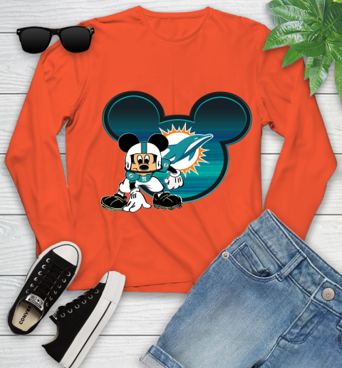 NFL Miami Dolphins Mickey Mouse Disney Football T Shirt Youth Long Sleeve 4