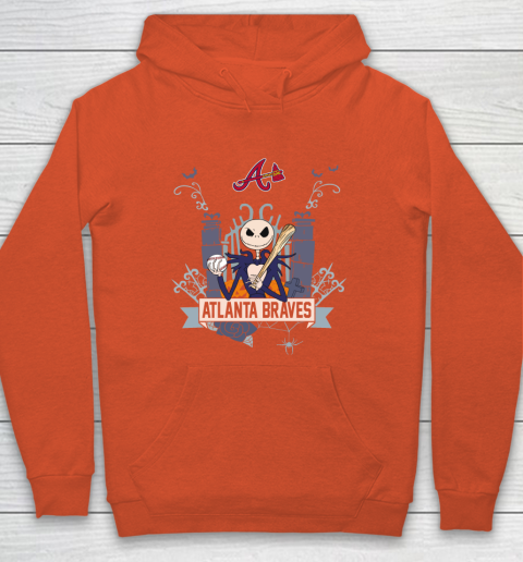 MLB Atlanta Braves Baseball Jack Skellington Halloween Hoodie 3