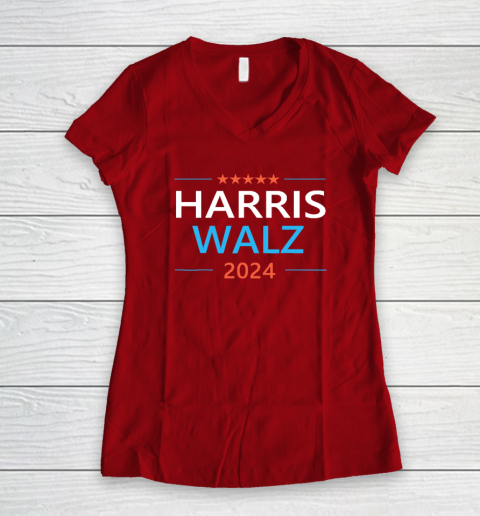 Harris Walz 2024 For President Patriotic Kamala Democrat Women's V-Neck T-Shirt 6