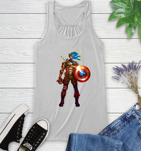 NFL Captain America Marvel Avengers Endgame Football Sports Detroit Lions Racerback Tank