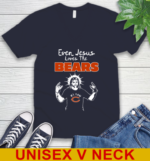 Chicago Bears NFL Football Even Jesus Loves The Bears Shirt V-Neck T-Shirt 2