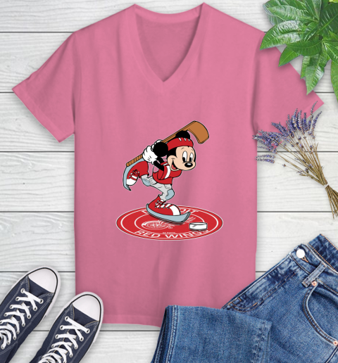 NHL Hockey Detroit Red Wings Cheerful Mickey Disney Shirt Women's V-Neck T-Shirt 12 NHL Hockey Detroit Red Wings Cheerful Mickey Disney Shirt Women's V-Neck T-Shirt - Image 12