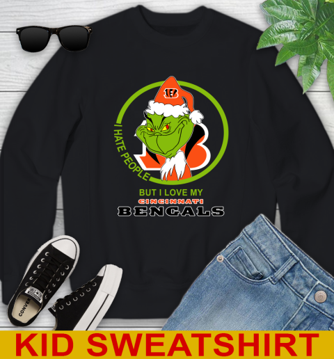 Cincinnati Bengals NFL Christmas Grinch I Hate People But I Love My Favorite Football Team Youth Sweatshirt 2