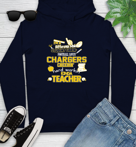 Los Angeles Chargers NFL I'm A Difference Making Student Caring Football Loving Kinda Teacher Youth Hoodie 3